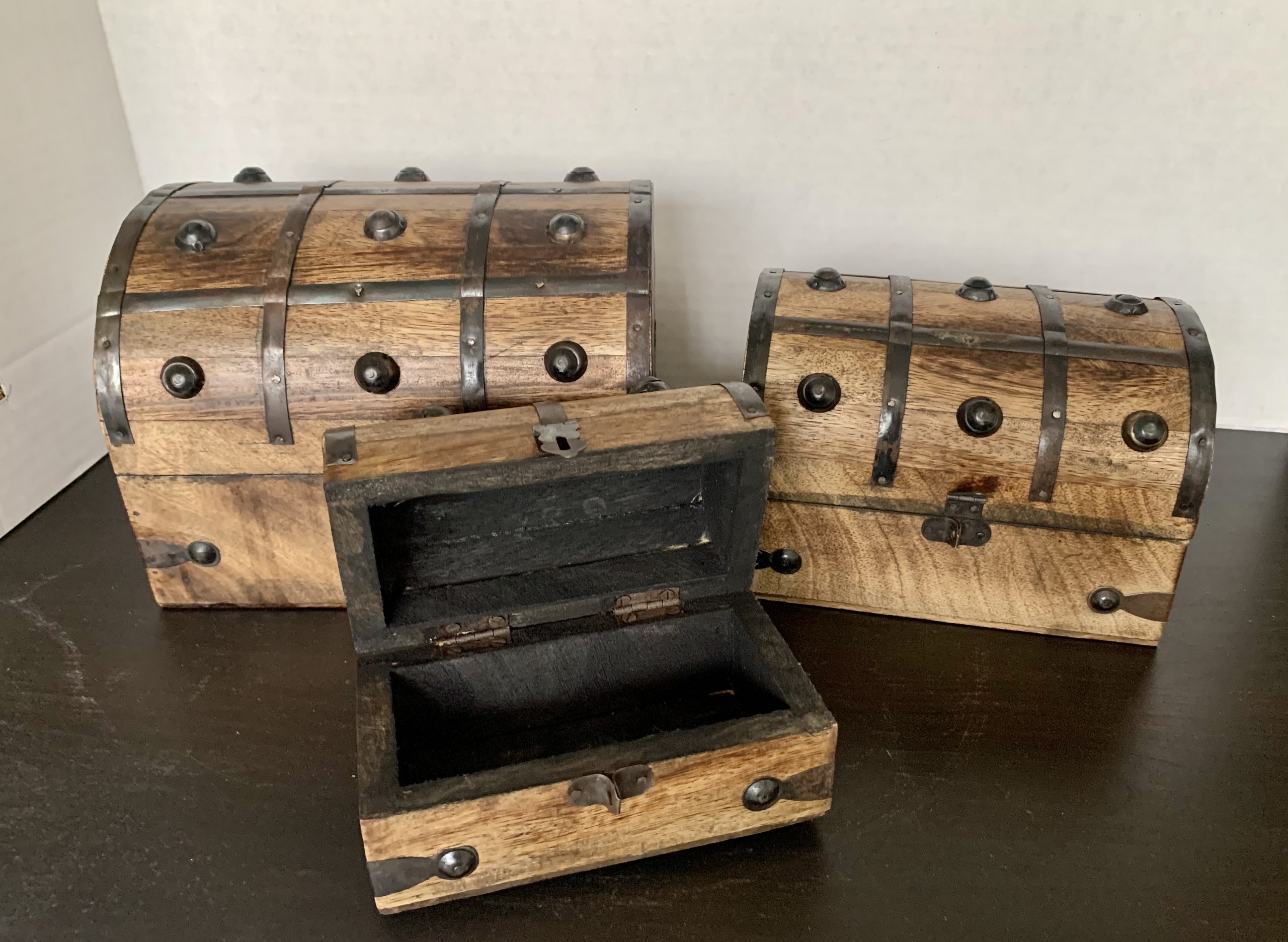 Set of 3 Wooden Boxes Keepsake Treasure Chest Pirate Nautical Decor Box ...