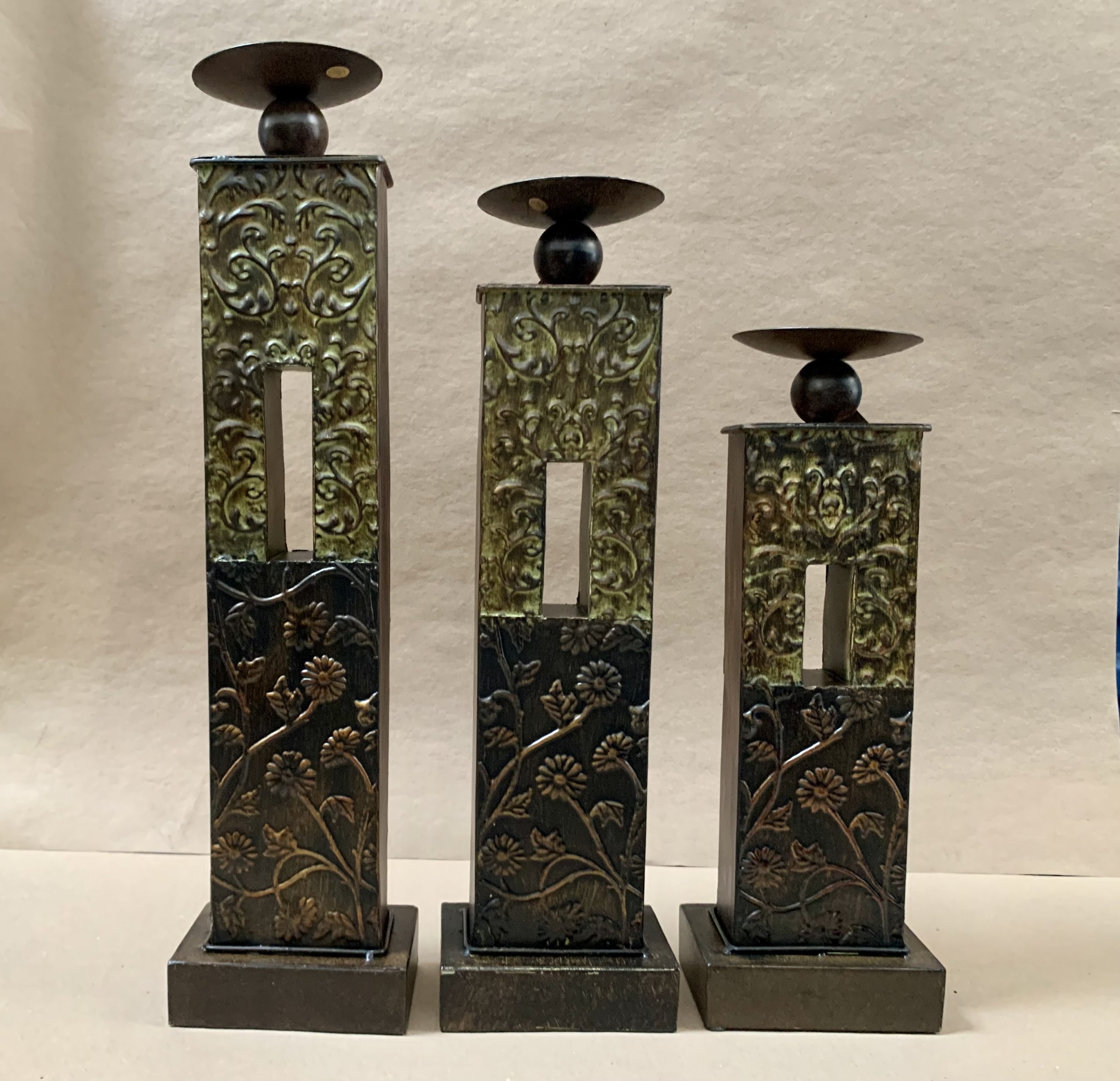 Rustic Metal Candle Holder Set of 3 to Globedecor International
