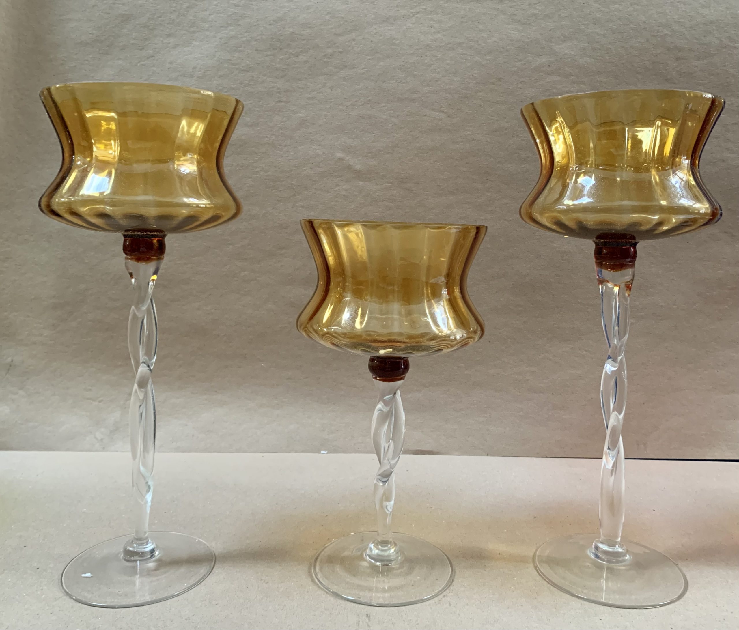 Decorative Glass Vase / Candle Holder Set of 3 Yellow to