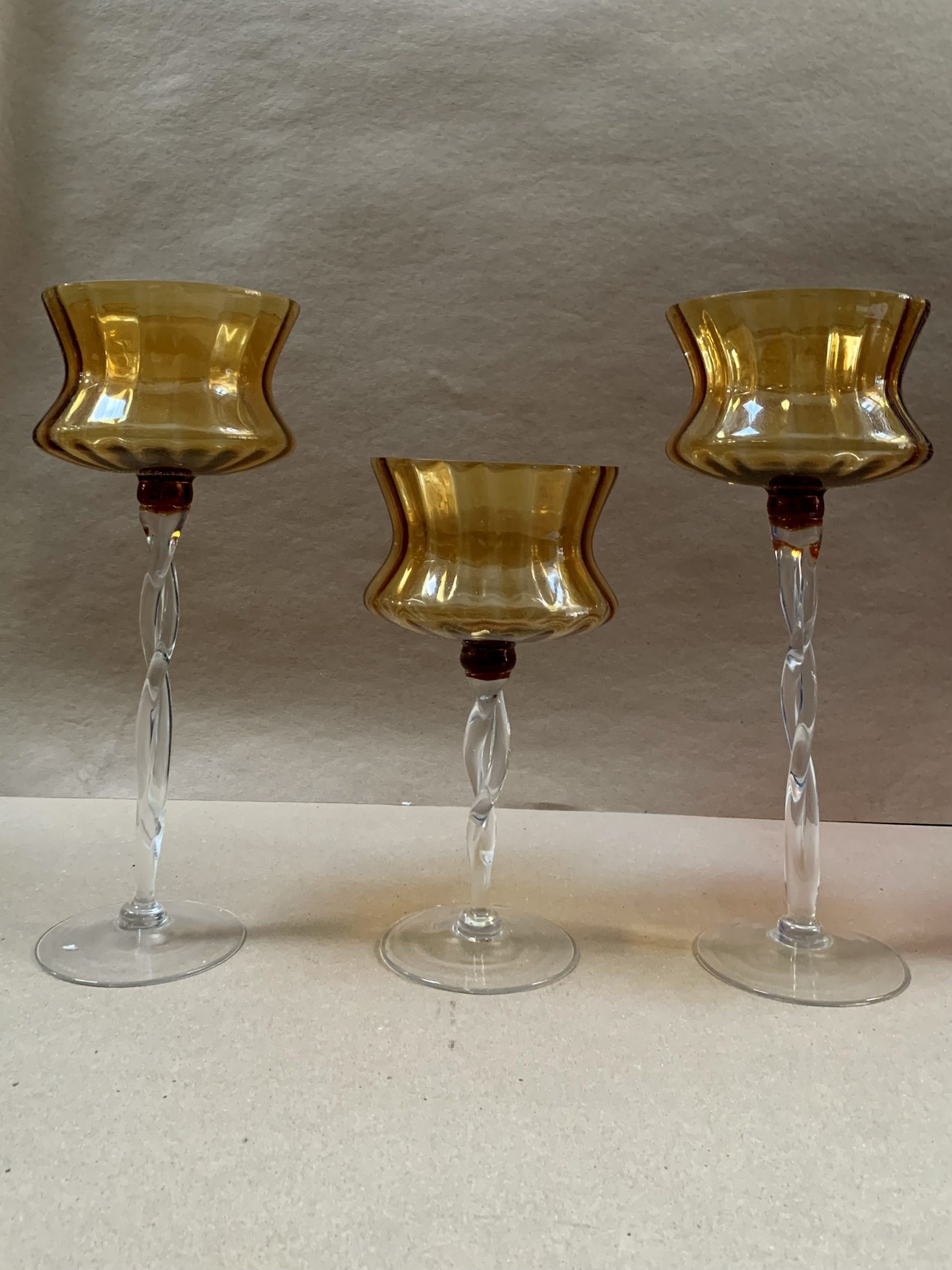 Decorative Glass Vase / Candle Holder Set of 3 Yellow to