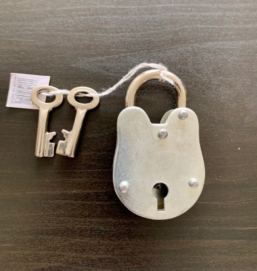 Antique Chrome Silver Padlock with Keys 2.5