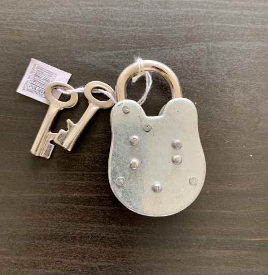 Antique Chrome Silver Padlock with Keys 2.5