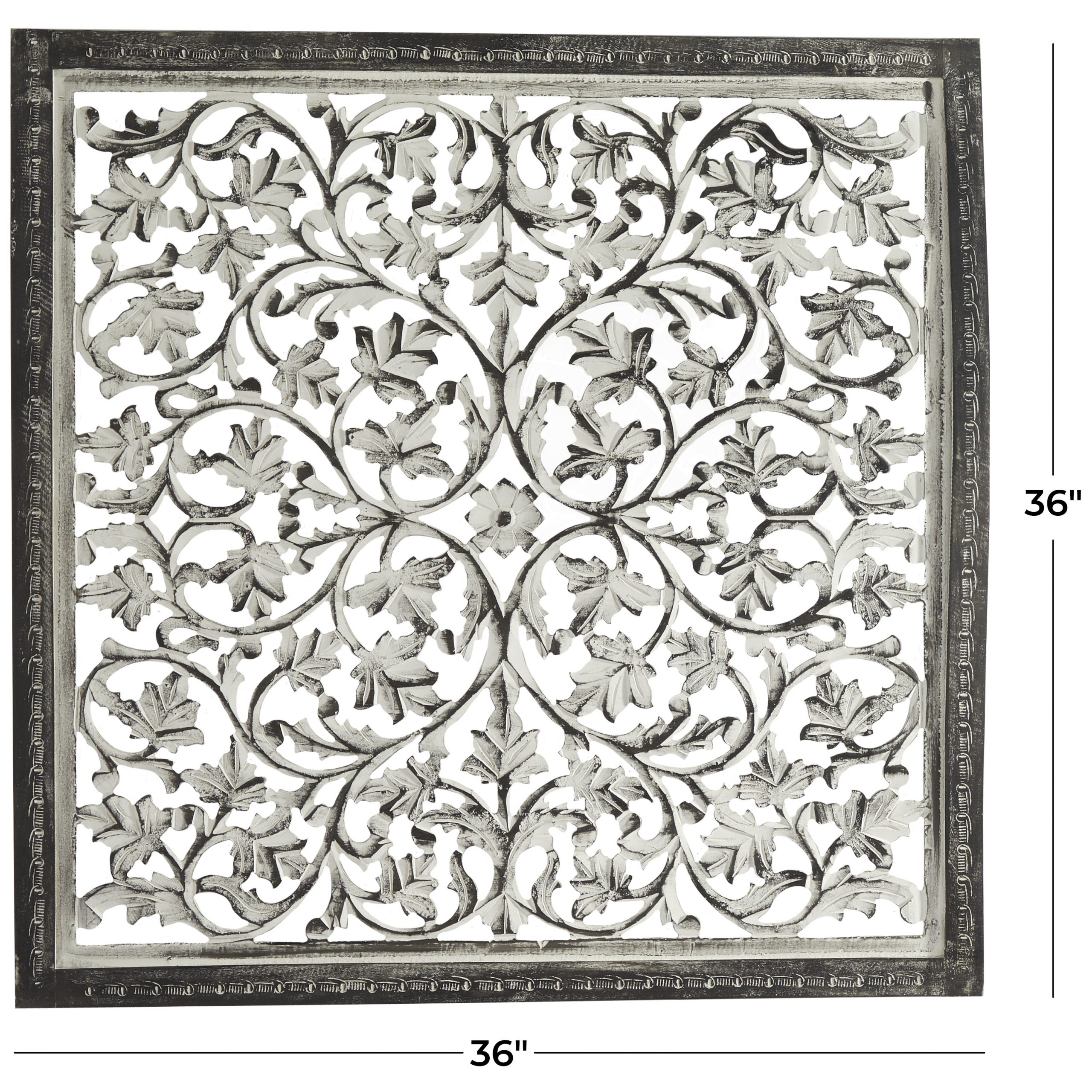 Black Wood Hand Carved Arabesque Floral Wall Decor | Globedecor