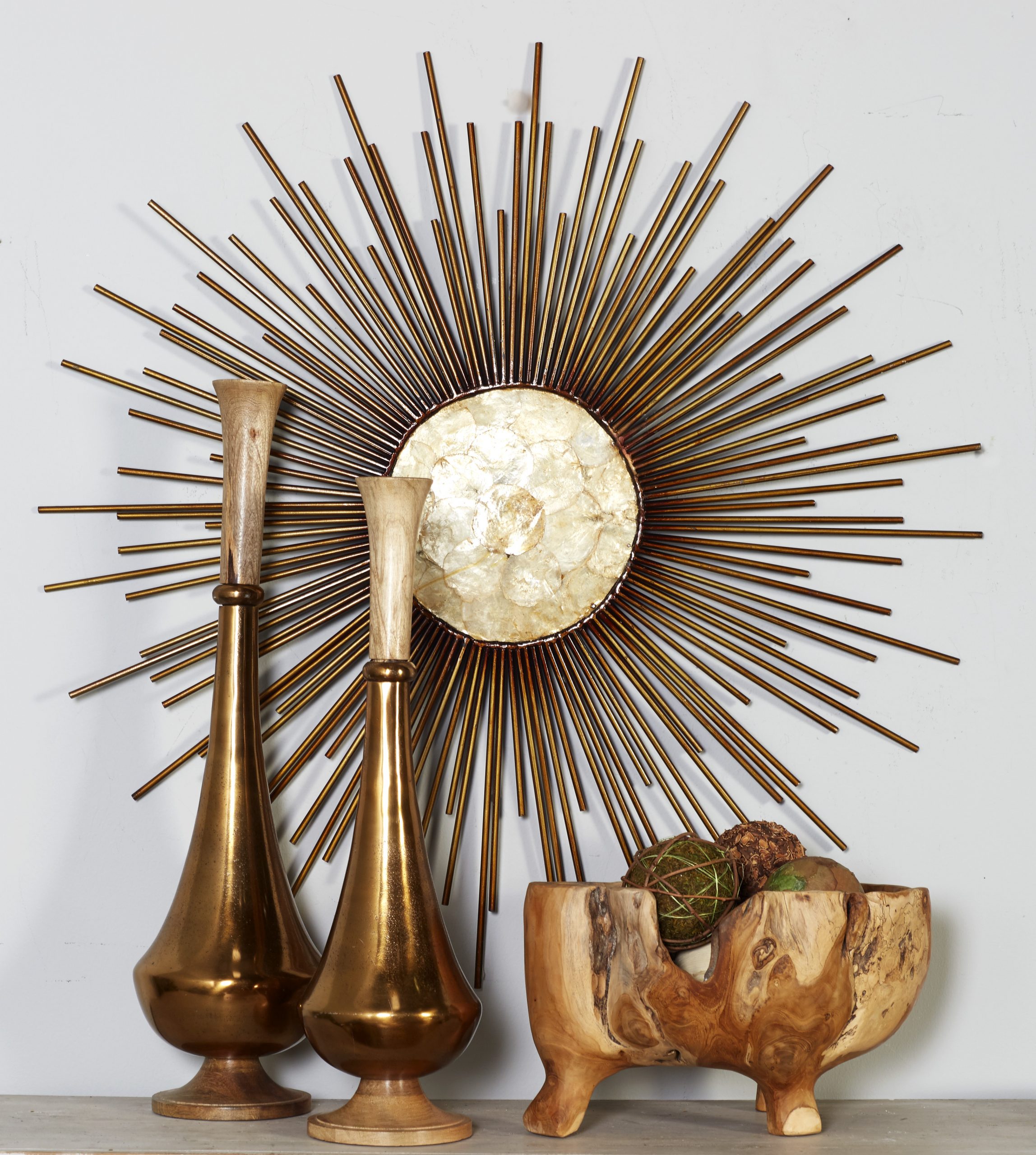 Gold Metal Capiz Sunburst Wall Decor, 36″ x 1″ x 36″ | Globedecor