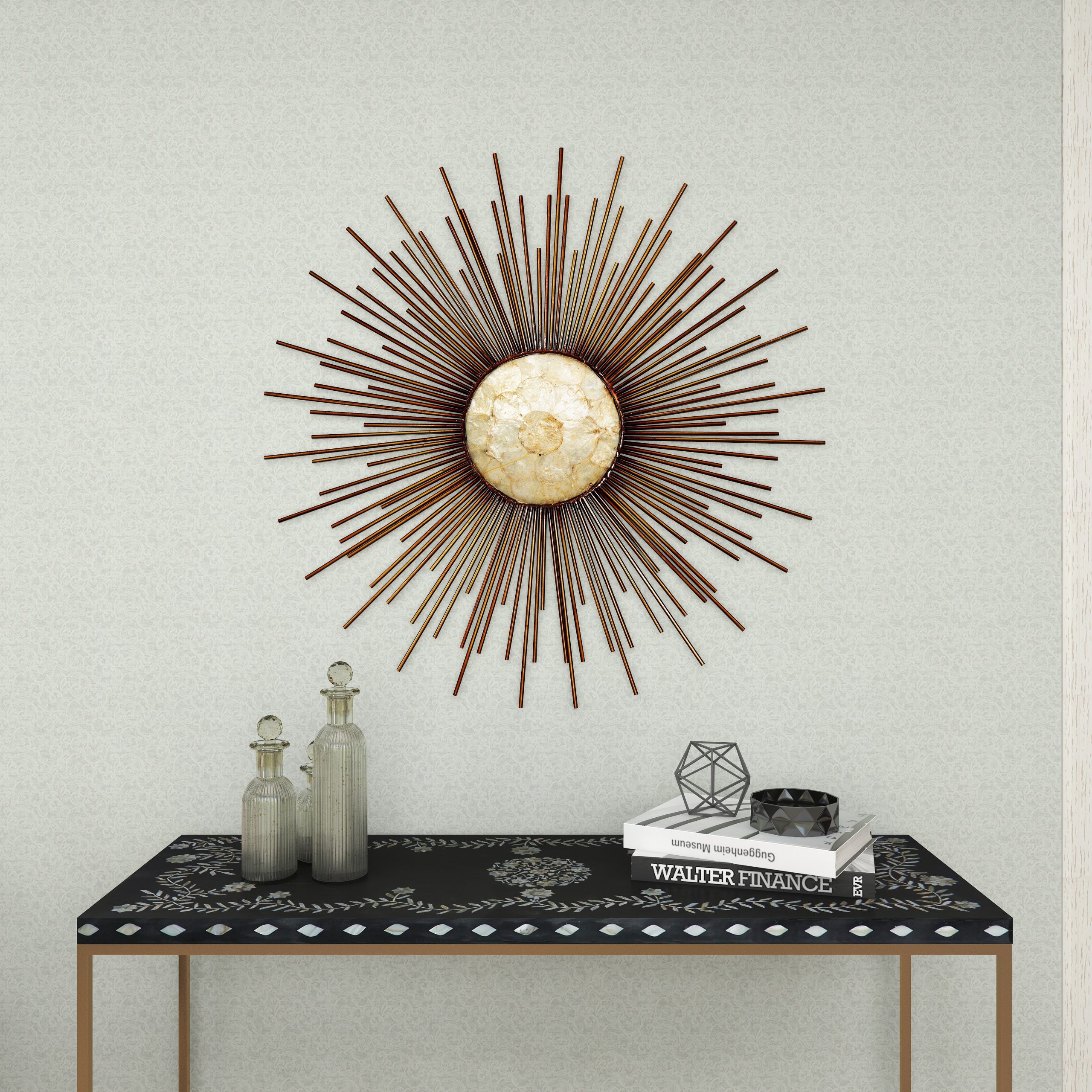 Gold Metal Capiz Sunburst Wall Decor, 36″ x 1″ x 36″ | Globedecor