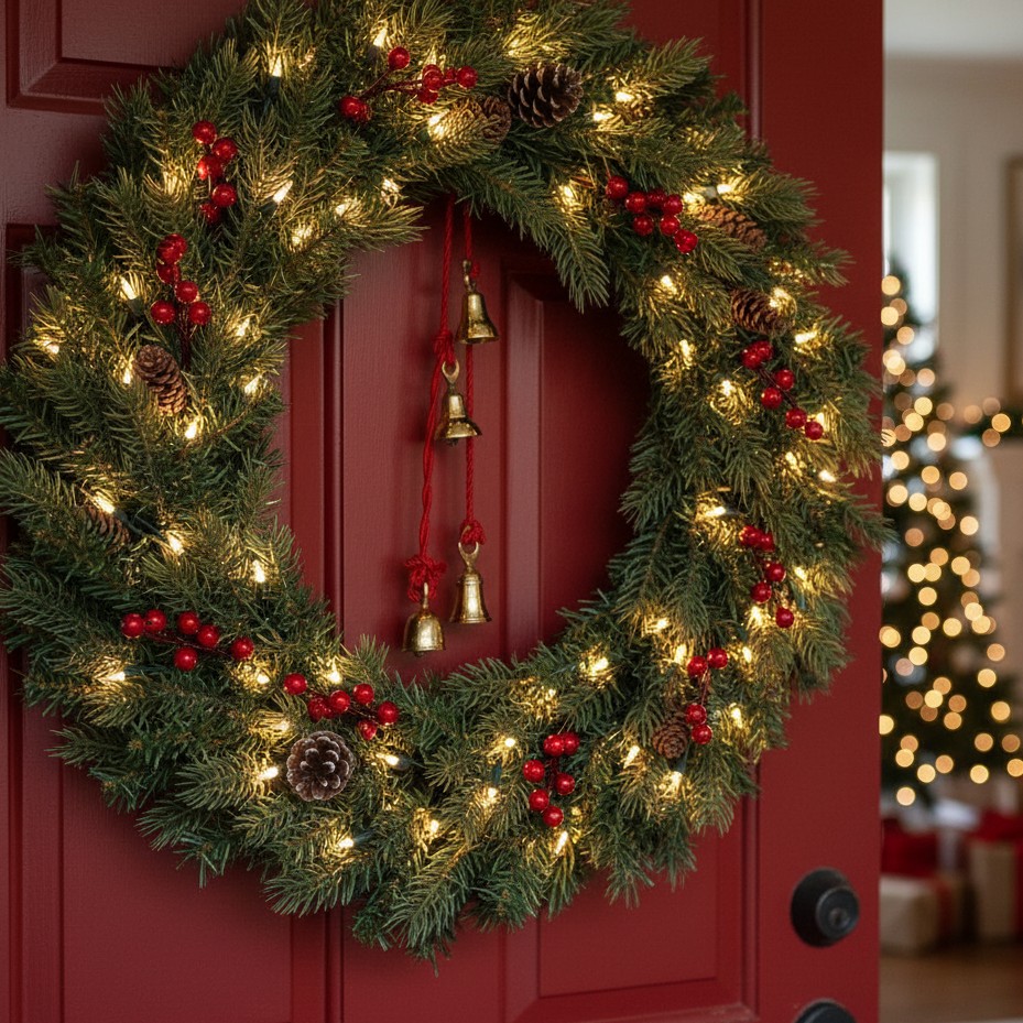 Christmas Brass Bell Cluster with Deep Red Cord | Globedecor