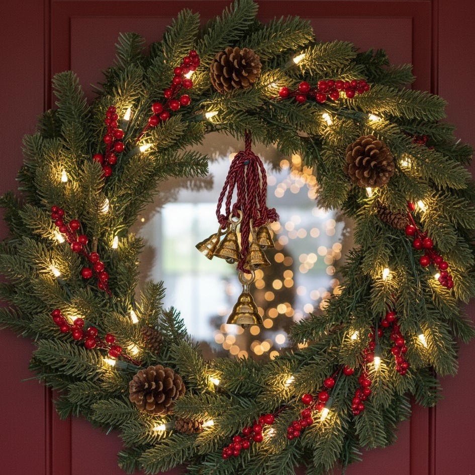Gold Finish 5 Brass Bell Cluster with Brown Cord | Globedecor